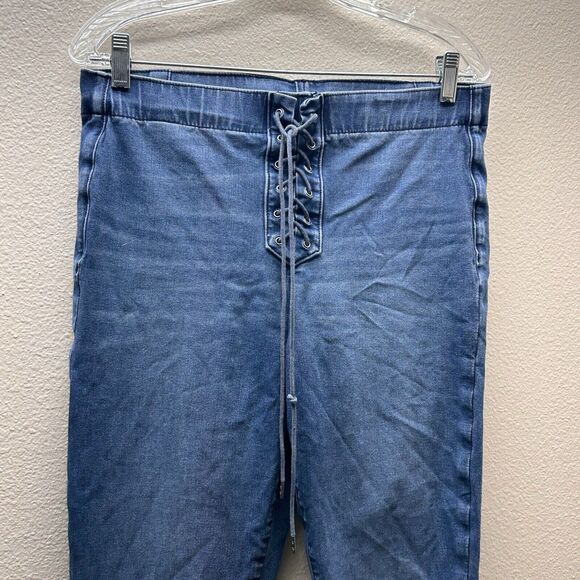 American Eagle High Rise Jegging Lace Up Boho Jeans SZ 14R Next Level Stretch - Picture 2 of 5